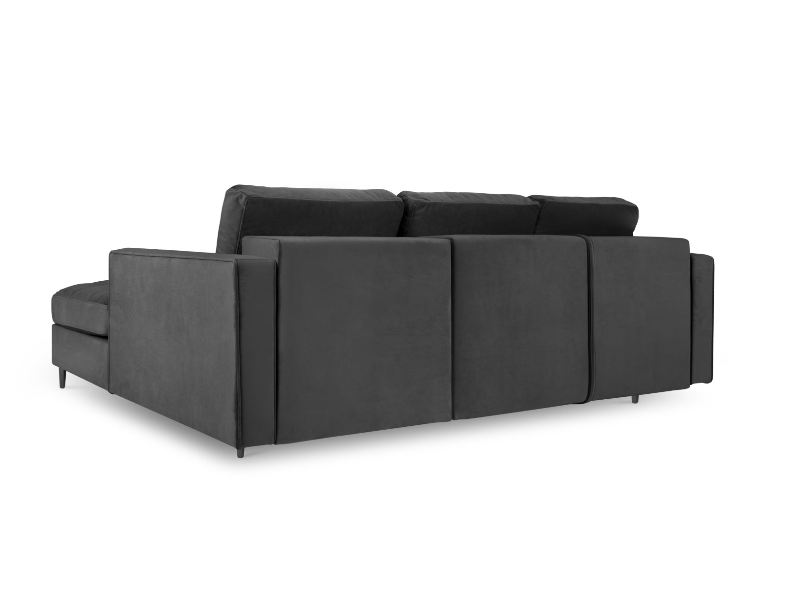 Modernes 5-Sitzer Ecksofa in Dunkelgrau, rechtsseitig, mit praktischer Schlaffunktion und integriertem Stauraum für zusätzlichen Komfort.