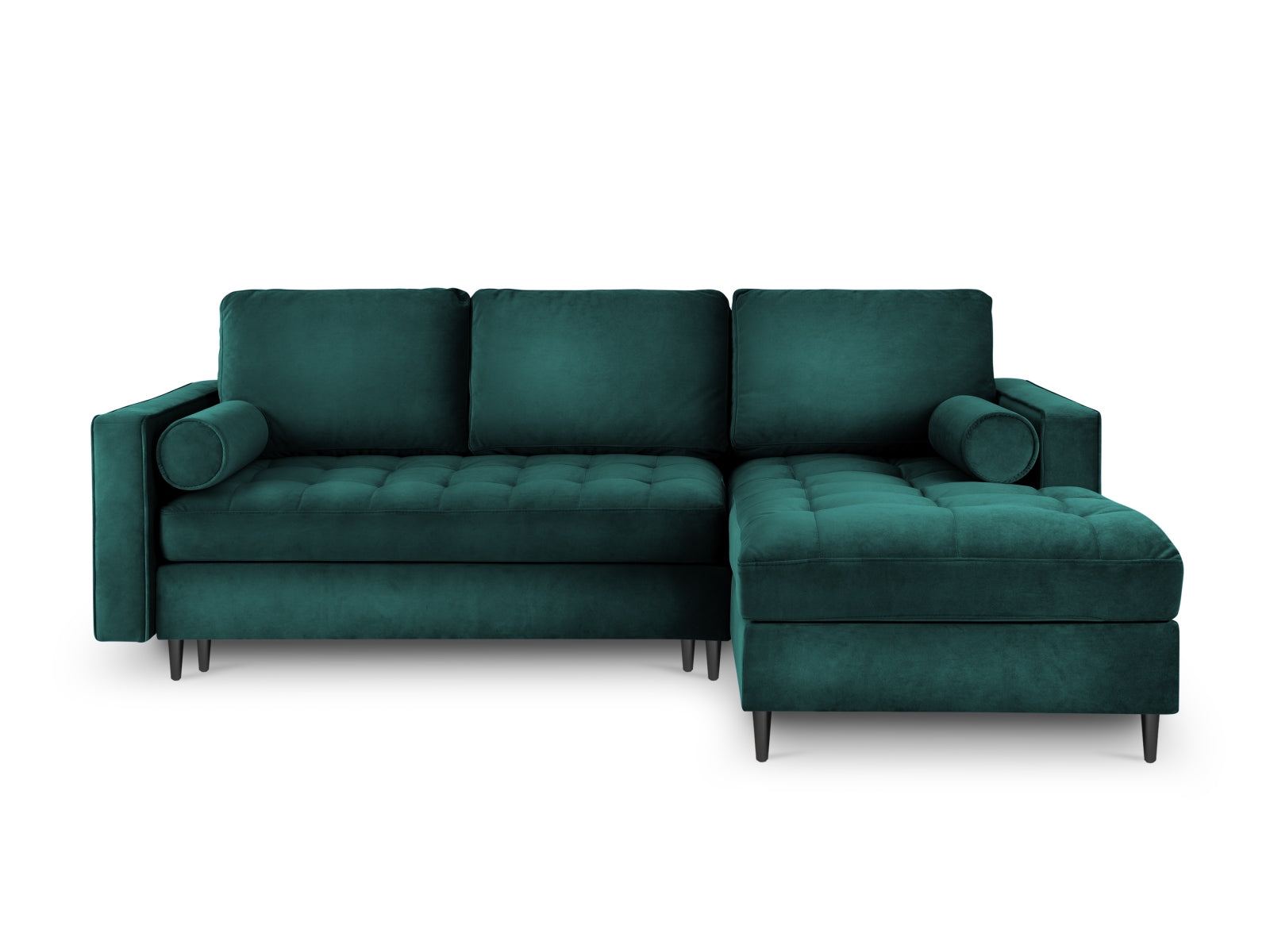 Modernes 5-Sitzer Ecksofa in ansprechendem Petrol, ausgestattet mit Schlaffunktion und Stauraum für zusätzlichen Komfort und Stil.