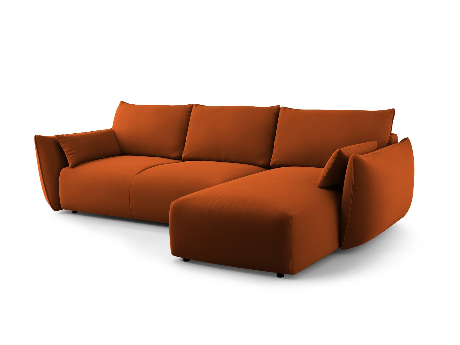 Elegantes 4-Sitzer Ecksofa in Terracotta mit Schlaffunktion und praktischem Stauraum, ideal für stilvolle Wohnräume.