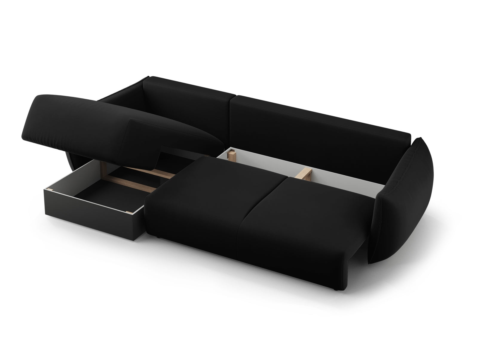 Elegantes 4-Sitzer Ecksofa rechts mit Schlaffunktion und praktischem Stauraum, Modell Matera in zeitlosem Black-Salvador für Ihr Zuhause.