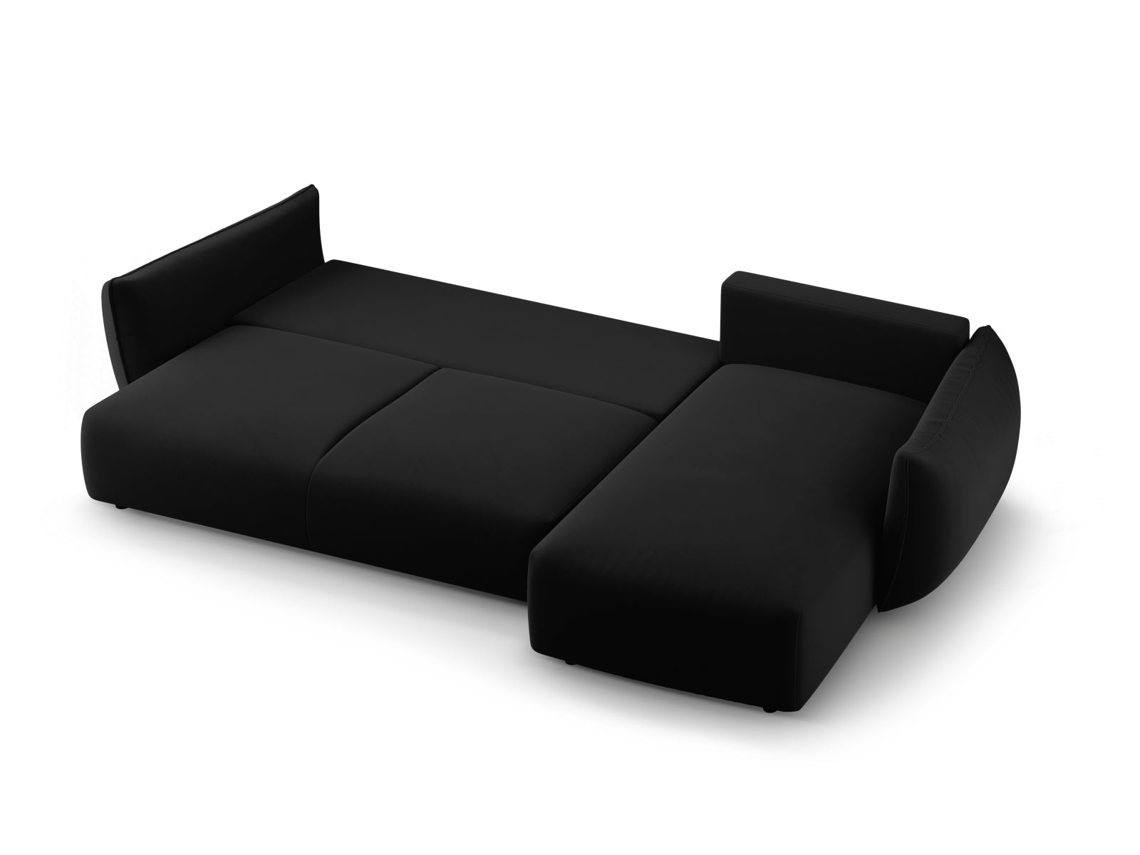 Stylisches 4-Sitzer Ecksofa rechts mit Schlafoption und integriertem Stauraum, Modell Matera in modernem Black-Salvador für Ihr Wohnambiente.