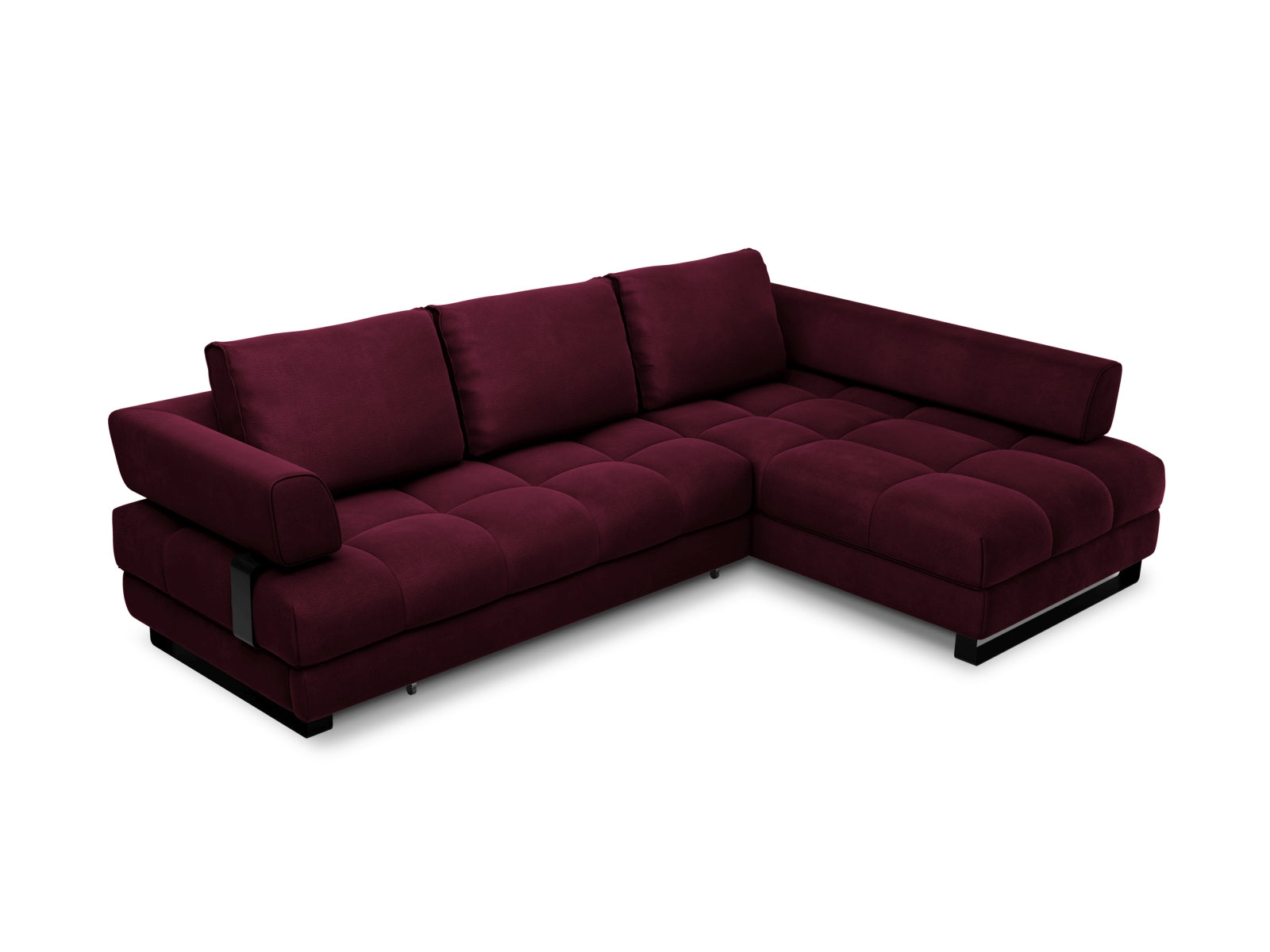 Clinton Velour Ecksofa rechts mit Schlaffunktion und Stauraum 5 Sitzer in Dark Red präsentiert im Onlineshop von KAQTU Design AG. Ecksofa rechts ist von Cosmopolitan Design
