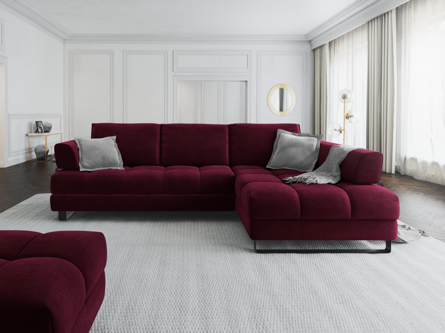 Entdecken Sie das Clinton Velour Ecksofa von Cosmopolitan Design: elegantes 5-Sitzer Sofa mit praktischer Schlaffunktion und grosszügigem Stauraum für Ihr Zuhause!