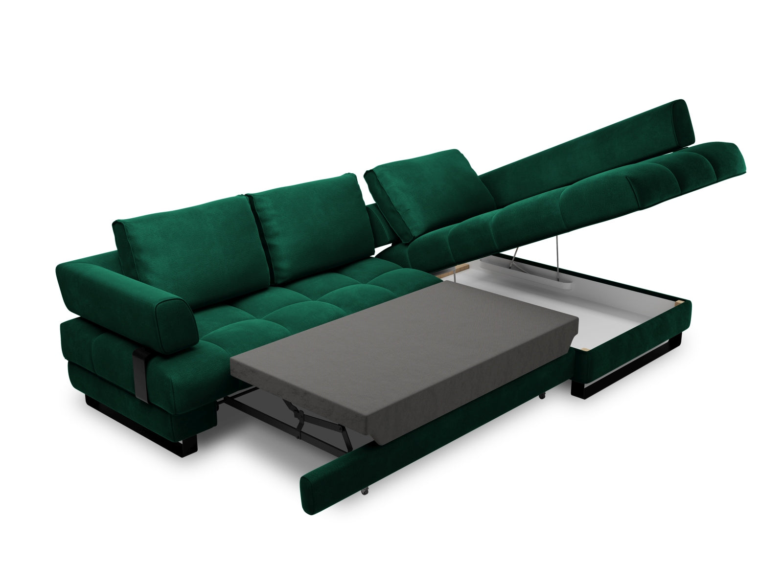 Erleben Sie das Clinton Velour Ecksofa von Cosmopolitan Design: stilvolles 5-Sitzer Sofa mit Schlaffunktion und viel Stauraum für Ihr modernes Zuhause!