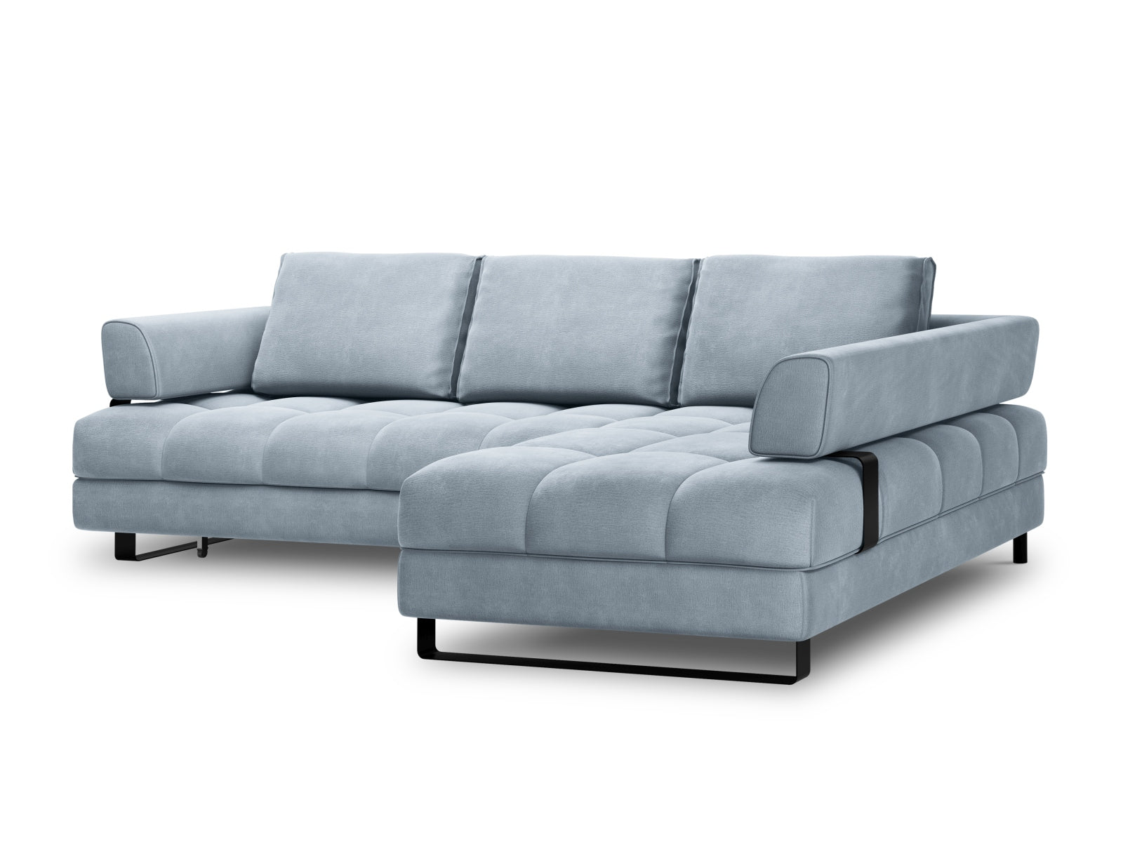 Erleben Sie das Clinton Velour Ecksofa von Cosmopolitan Design: stilvolles 5-Sitzer Sofa mit Schlaffunktion und viel Stauraum für Ihr modernes Zuhause!