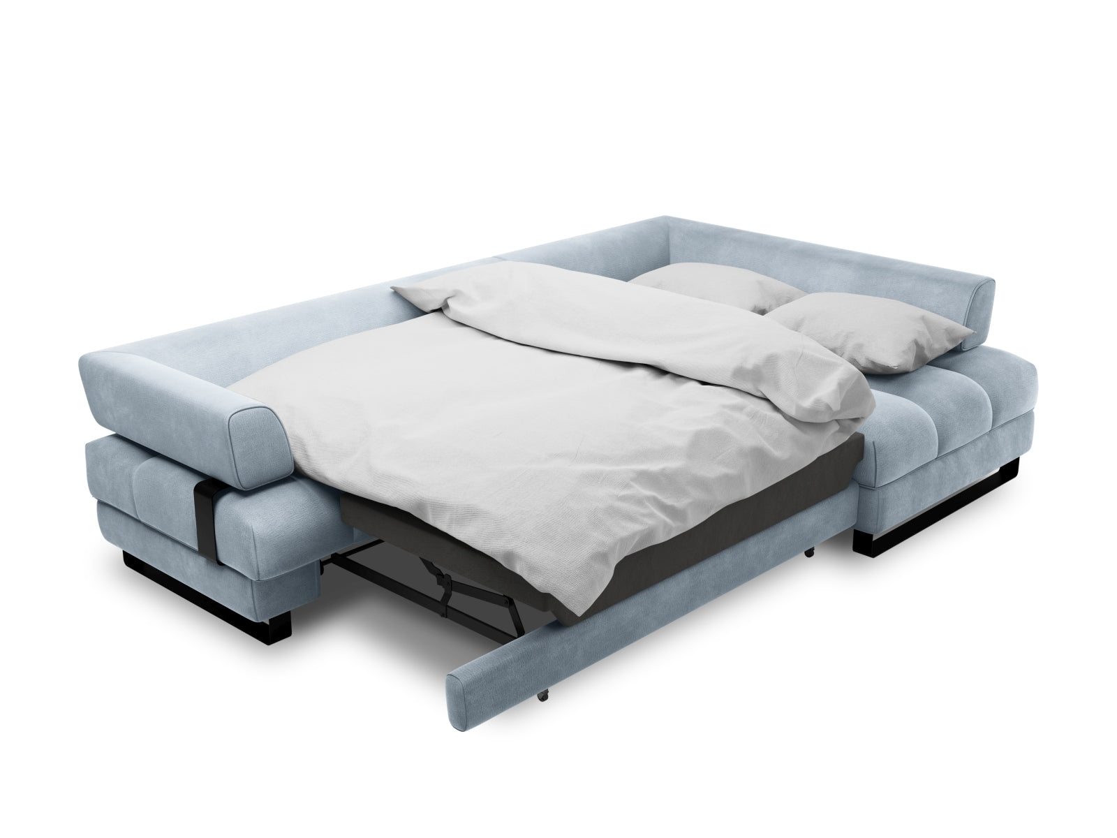 Erleben Sie das Clinton Velour Ecksofa von Cosmopolitan Design: stilvolles 5-Sitzer Sofa mit Schlaffunktion und viel Stauraum für Ihr modernes Zuhause!