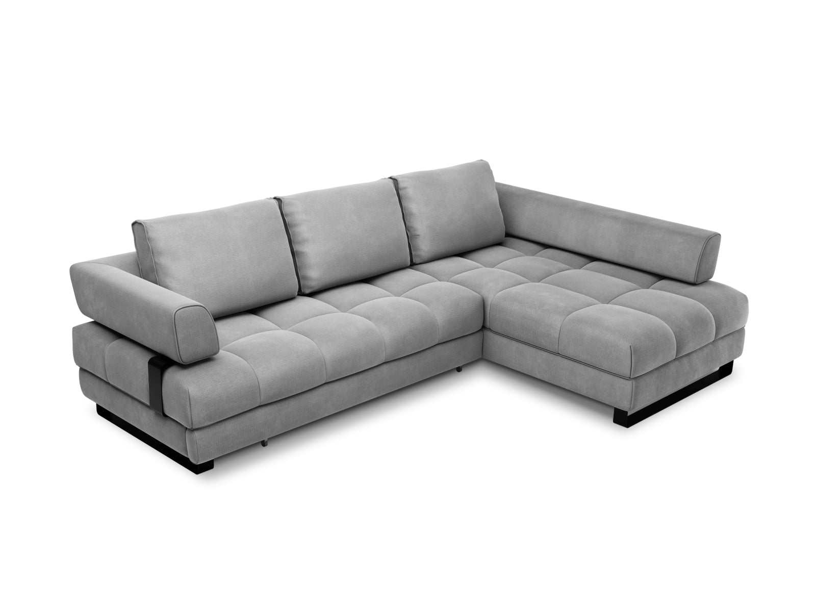Clinton Velour Ecksofa rechts mit Schlaffunktion und Stauraum 5 Sitzer in Light Grey präsentiert im Onlineshop von KAQTU Design AG. Ecksofa rechts ist von Cosmopolitan Design