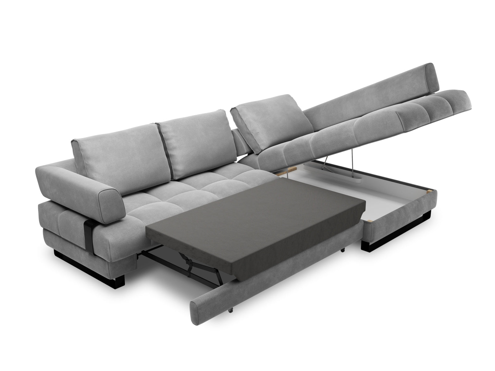 Entdecken Sie das Clinton Velour Ecksofa von Cosmopolitan Design: elegantes 5-Sitzer Sofa mit praktischer Schlaffunktion und grosszügigem Stauraum für Ihr Zuhause!