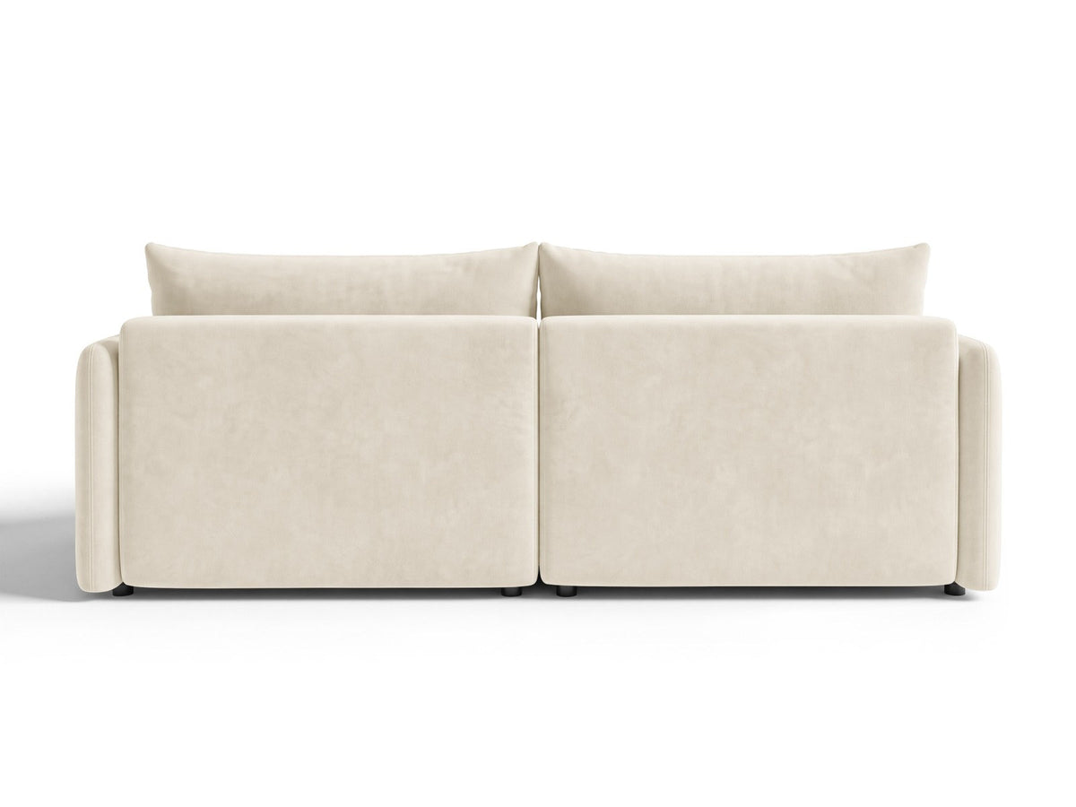 Monaco Ecksofa rechts mit Récamière, Bluvel-Bezug und schwarzen Kunststoffbeinen