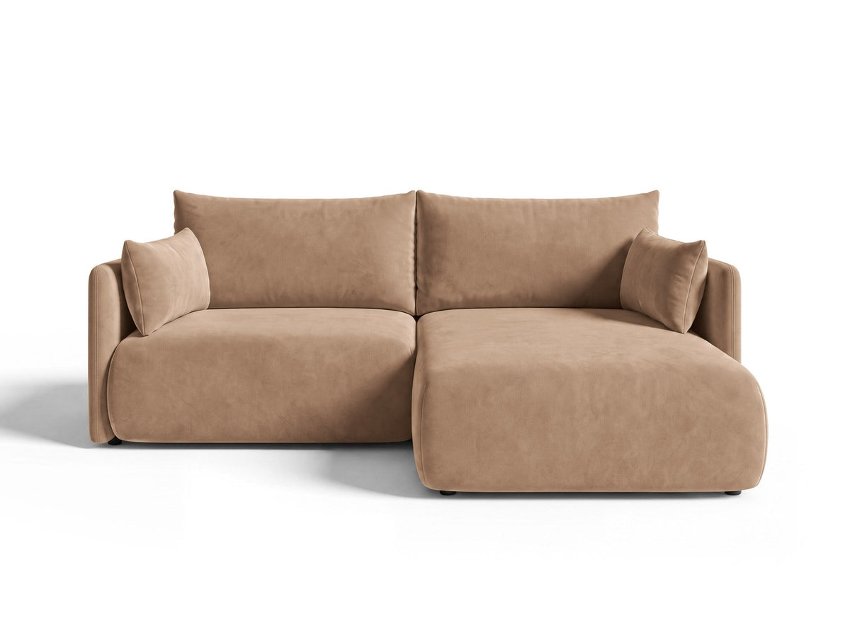 Monaco Ecksofa rechts mit Récamière, Bluvel-Bezug und schwarzen Kunststoffbeinen