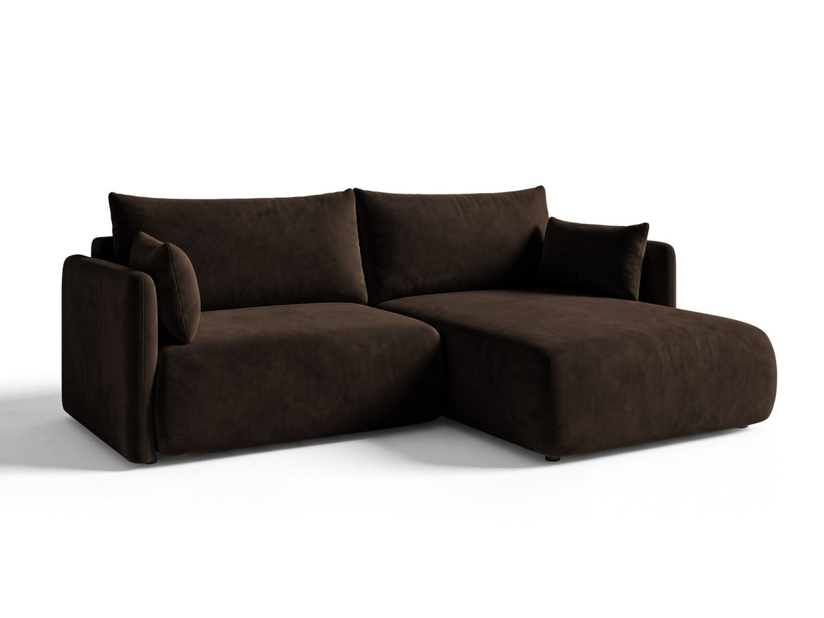 Monaco Ecksofa rechts mit Récamière, Bluvel-Bezug und schwarzen Kunststoffbeinen