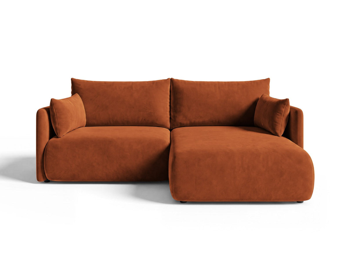 Monaco Ecksofa rechts mit Récamière, Bluvel-Bezug und schwarzen Kunststoffbeinen