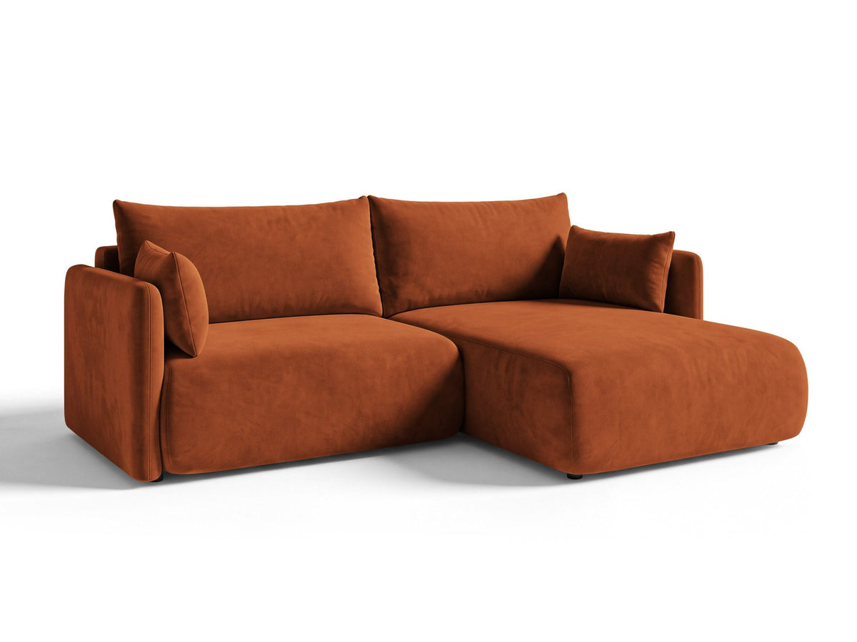 Monaco Ecksofa rechts mit Récamière, Bluvel-Bezug und schwarzen Kunststoffbeinen