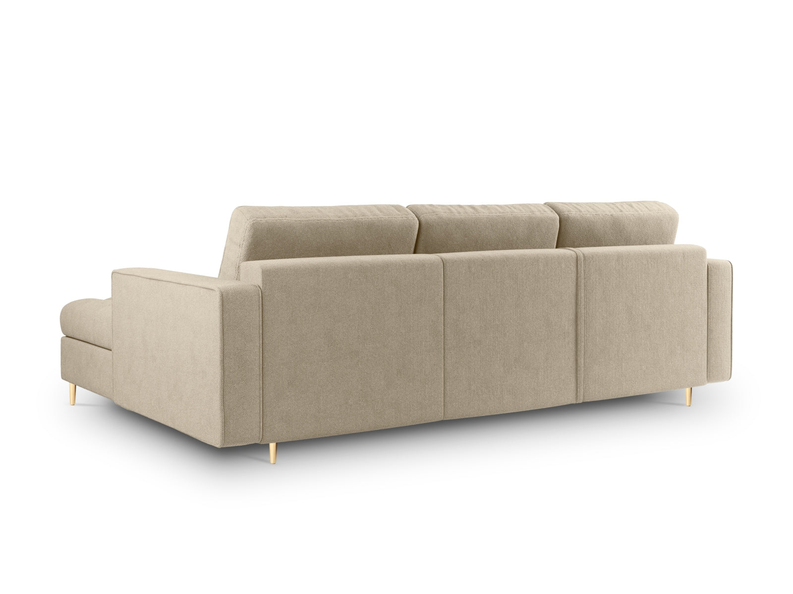 Beiges 5-Sitzer Ecksofa Aspen mit praktischer Schlaffunktion und Stauraum, perfekt für stilvolle Wohnräume und entspannte Nächte.