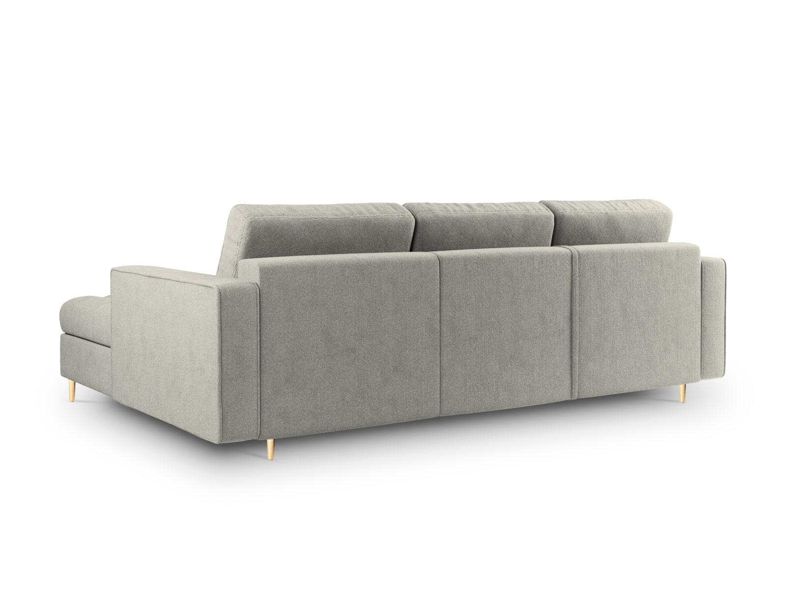 Elegantes Ecksofa Aspen in Hellgrau, 5-Sitzer, rechtsseitig, bietet Schlaffunktion und Stauraum für vielseitige Nutzung und Komfort.