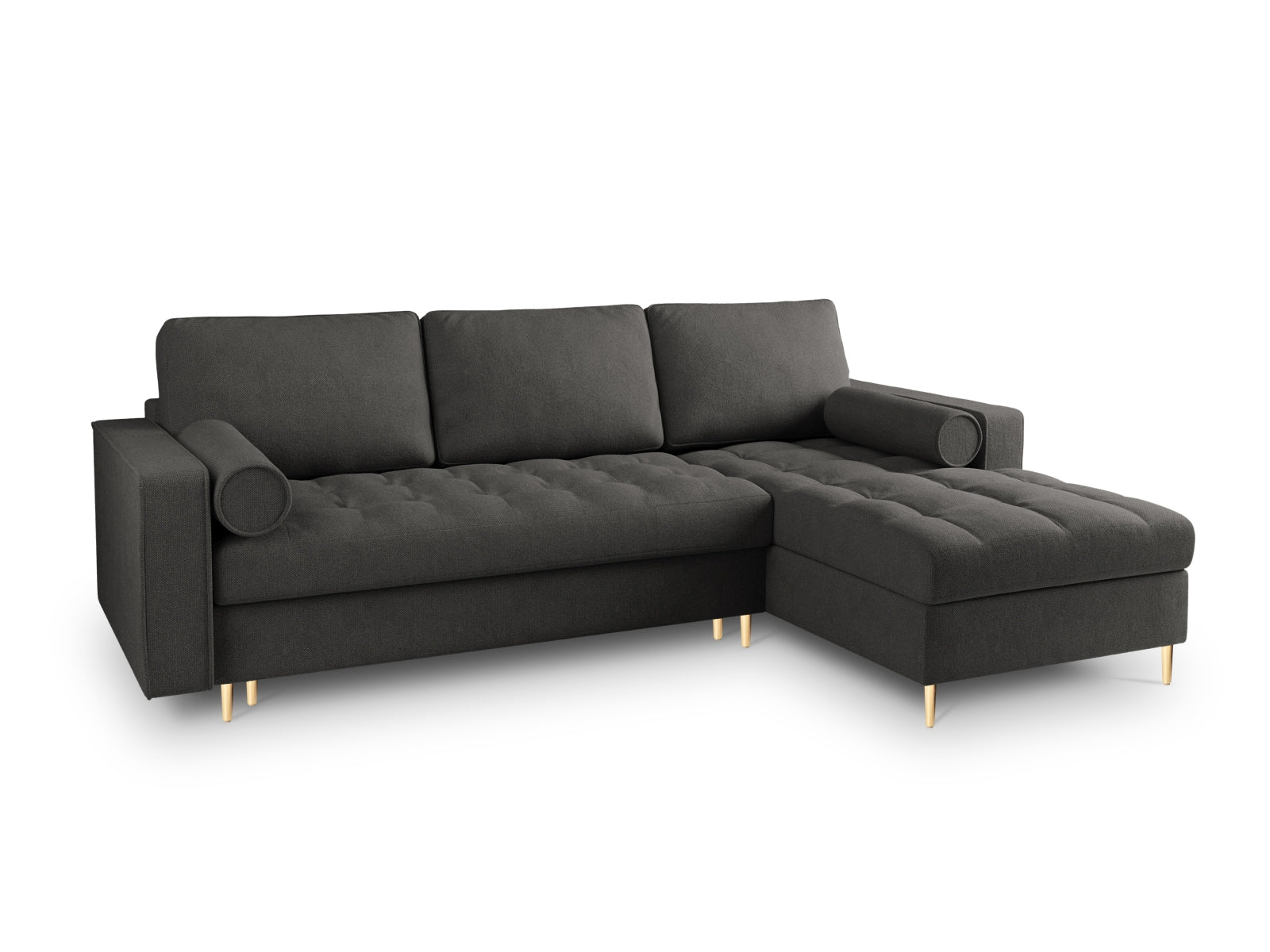 5-Sitzer Ecksofa rechts mit Schlaffunktion und Stauraum Aspen in Dark Grey-Positano präsentiert im Onlineshop von KAQTU Design AG. Bettsofa rechts ist von Cosmopolitan Design