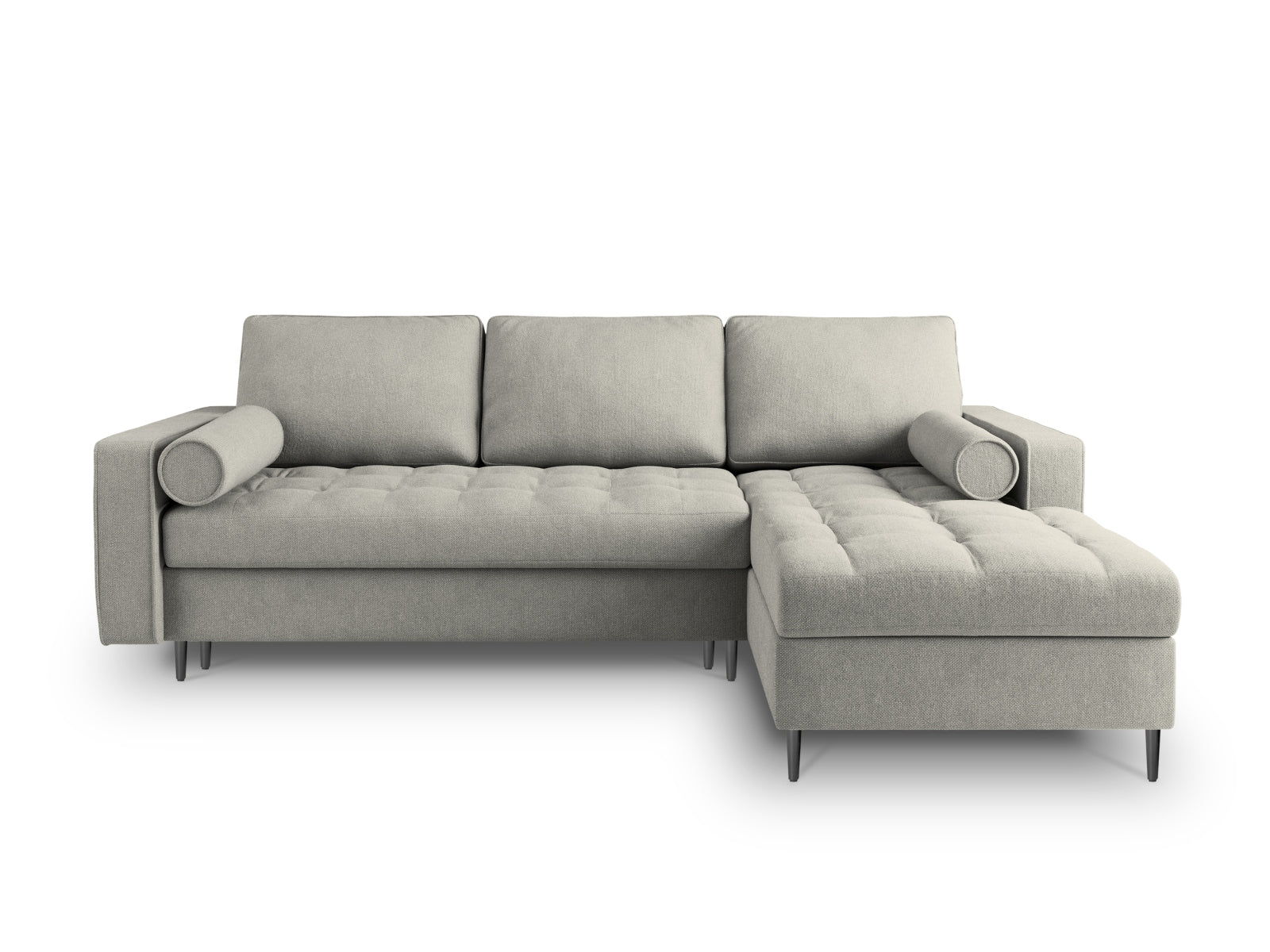 Elegantes 5-Sitzer Ecksofa Aspen in Hellgrau mit Schlaffunktion und praktischem Stauraum, ideal für moderne Wohnräume.