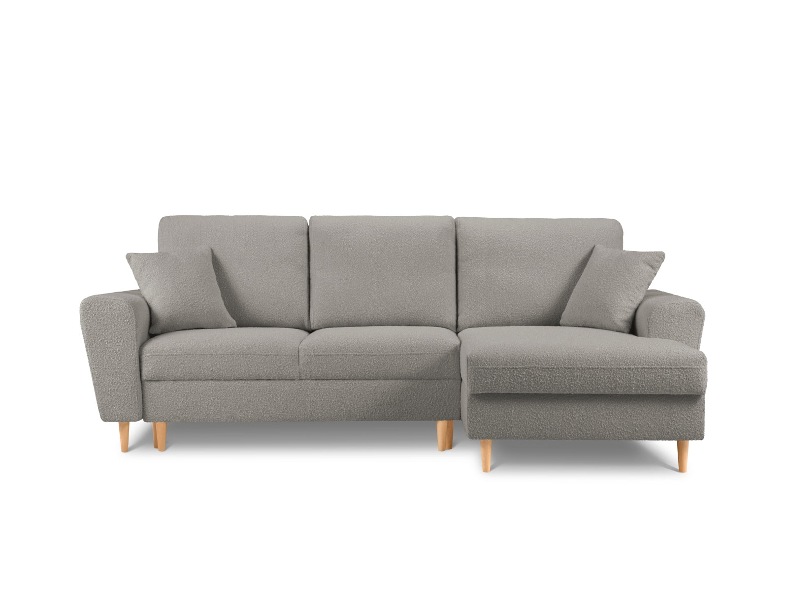 Kyoto Boucle Ecksofa rechts mit Schlaffunktion und Stauraumbox 4 Sitzer 145cm in Grey präsentiert im Onlineshop von KAQTU Design AG. Ecksofa rechts ist von Cosmopolitan Design
