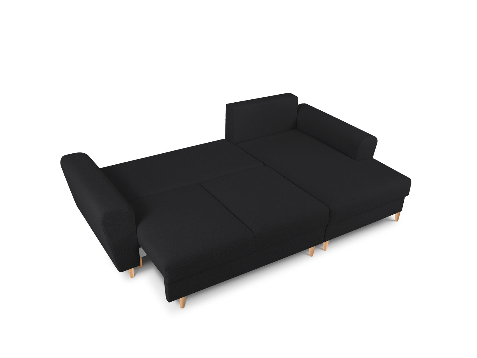 Elegantes Kyoto Boucle Ecksofa in Schwarz, 4-Sitzer mit praktischer Schlaffunktion und Stauraum, perfekt für stilvolle Wohnräume.