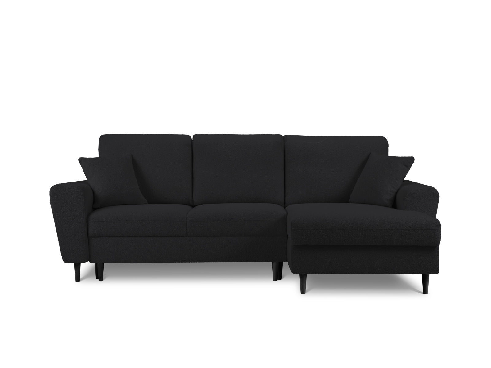 Kyoto Boucle Ecksofa rechts mit Schlaffunktion und Stauraumbox 4 Sitzer 145cm in Black präsentiert im Onlineshop von KAQTU Design AG. Ecksofa rechts ist von Cosmopolitan Design