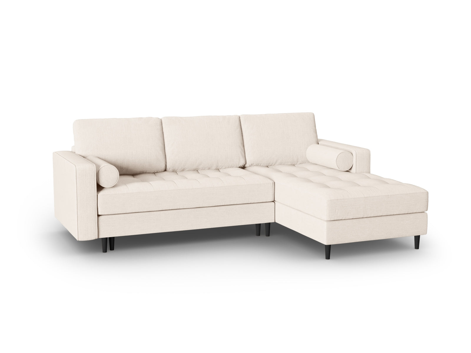 Modernes Ecksofa Aspen in hellem Beige, 5-Sitzer mit Schlaffunktion und Stauraum, perfekt für stilvolle Wohnräume.