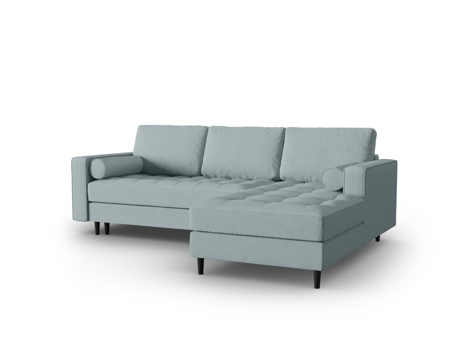 Elegantes 5-Sitzer Ecksofa rechts Aspen in Blue-Melva, ideal für Wohnräume, mit praktischer Schlaffunktion und Stauraum.
