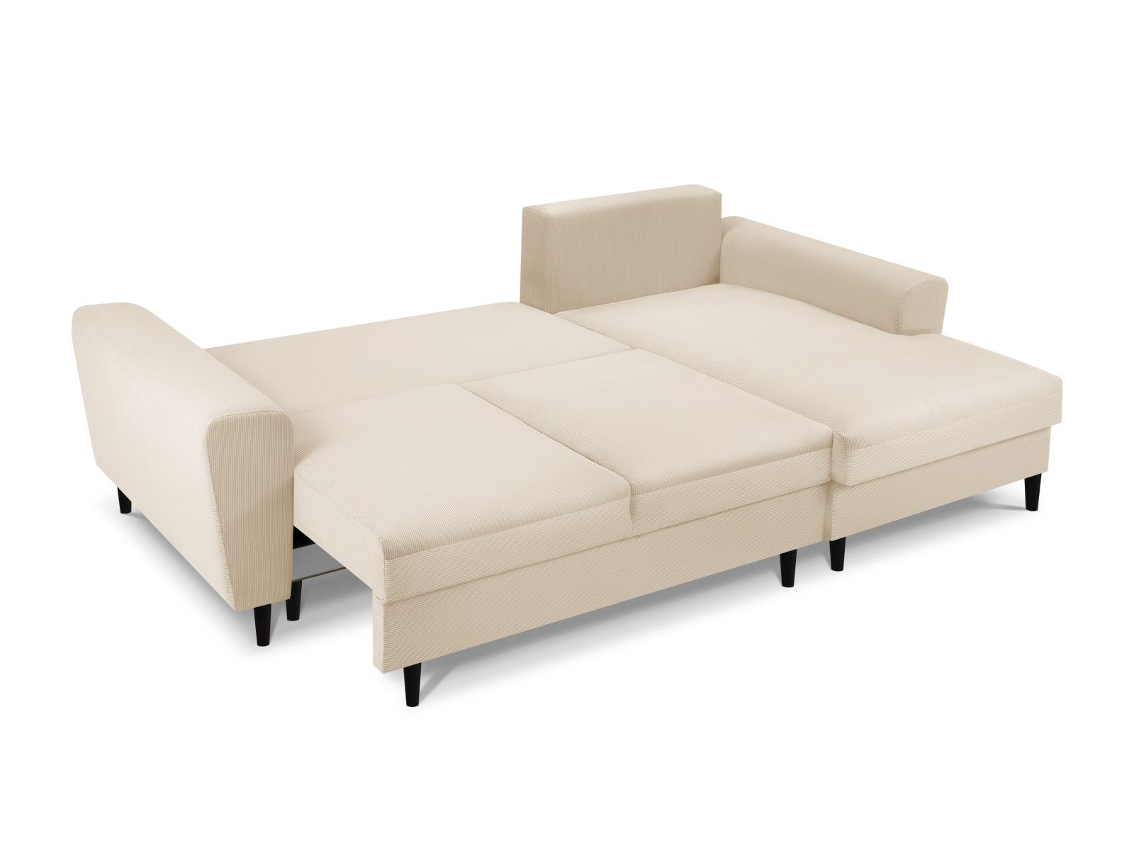 Erleben Sie das Kyoto Ecksofa rechts von Cosmopolitan Design – ein elegantes 4-Sitzer Sofa mit Schlaffunktion und Stauraumbox für maximalen Komfort und Ordnung.