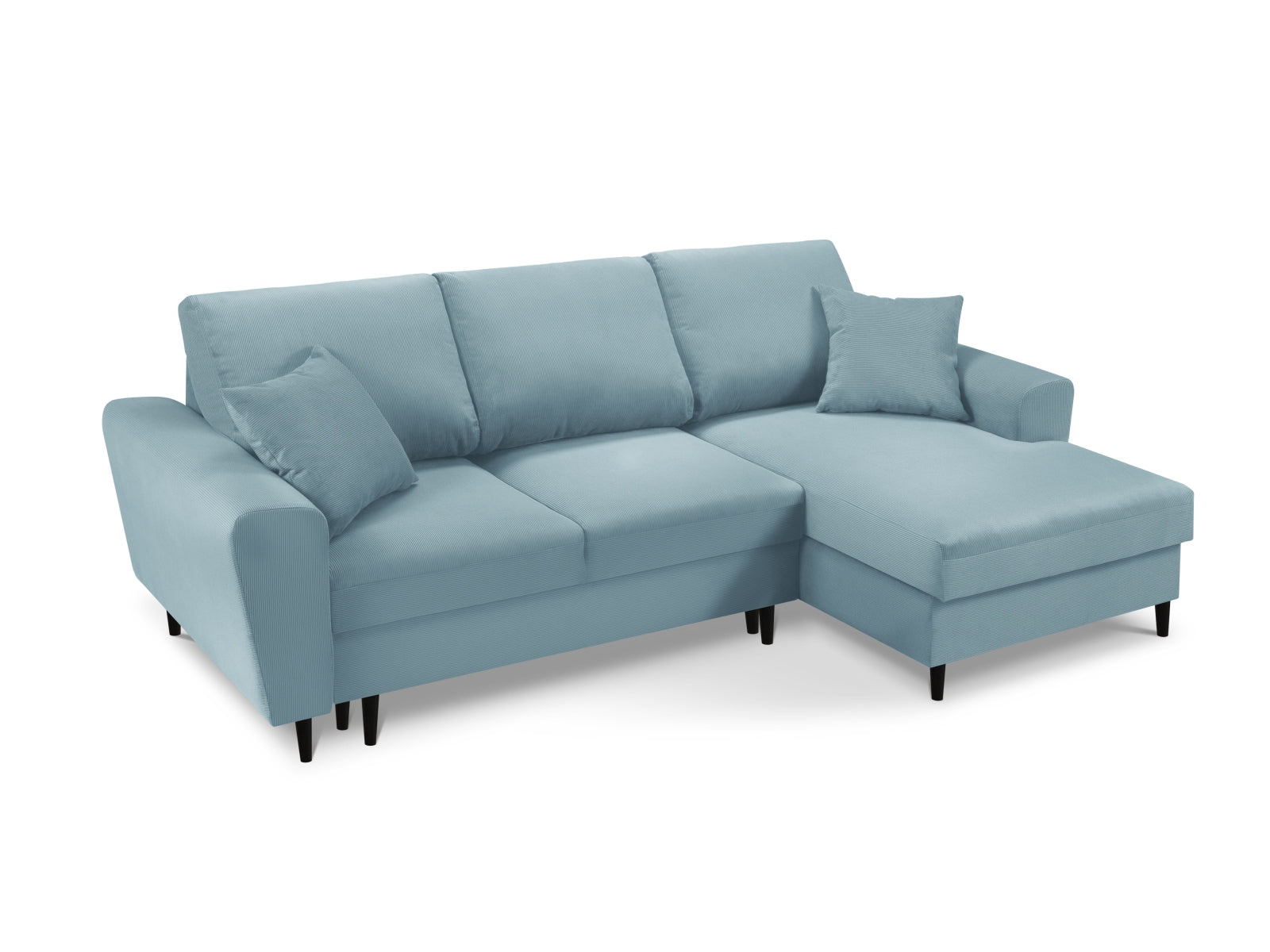 Elegantes Kyoto Ecksofa in sanftem Blau, 4-Sitzer mit praktischer Schlaffunktion und Stauraum, perfekt für stilvolle Wohnzimmer.
