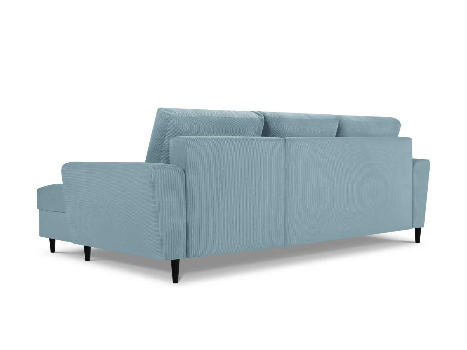 Modernes Kyoto Ecksofa in zartem Blau, 4-Sitzer mit Schlaffunktion und Stauraum, ideal für gemütliche und funktionale Wohnräume.