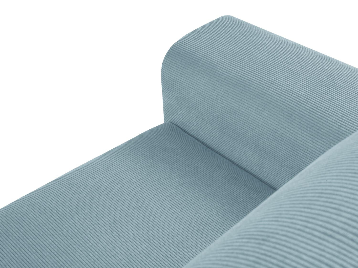 Stylisches Kyoto Ecksofa in sanftem Blau, 4-Sitzer mit praktischer Schlaffunktion und Stauraum, perfekt für stilvolle Wohnräume.
