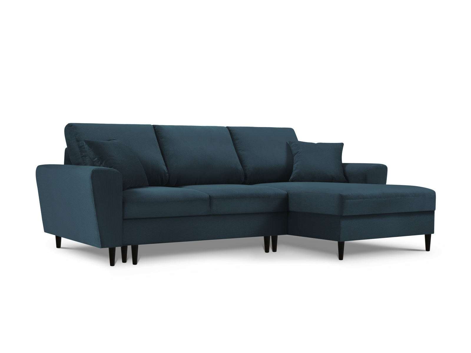 Kyoto Ecksofa rechts mit Schlaffunktion und Stauraumbox 4 Sitzer 145cm in Dark Blue präsentiert im Onlineshop von KAQTU Design AG. Ecksofa rechts ist von Cosmopolitan Design