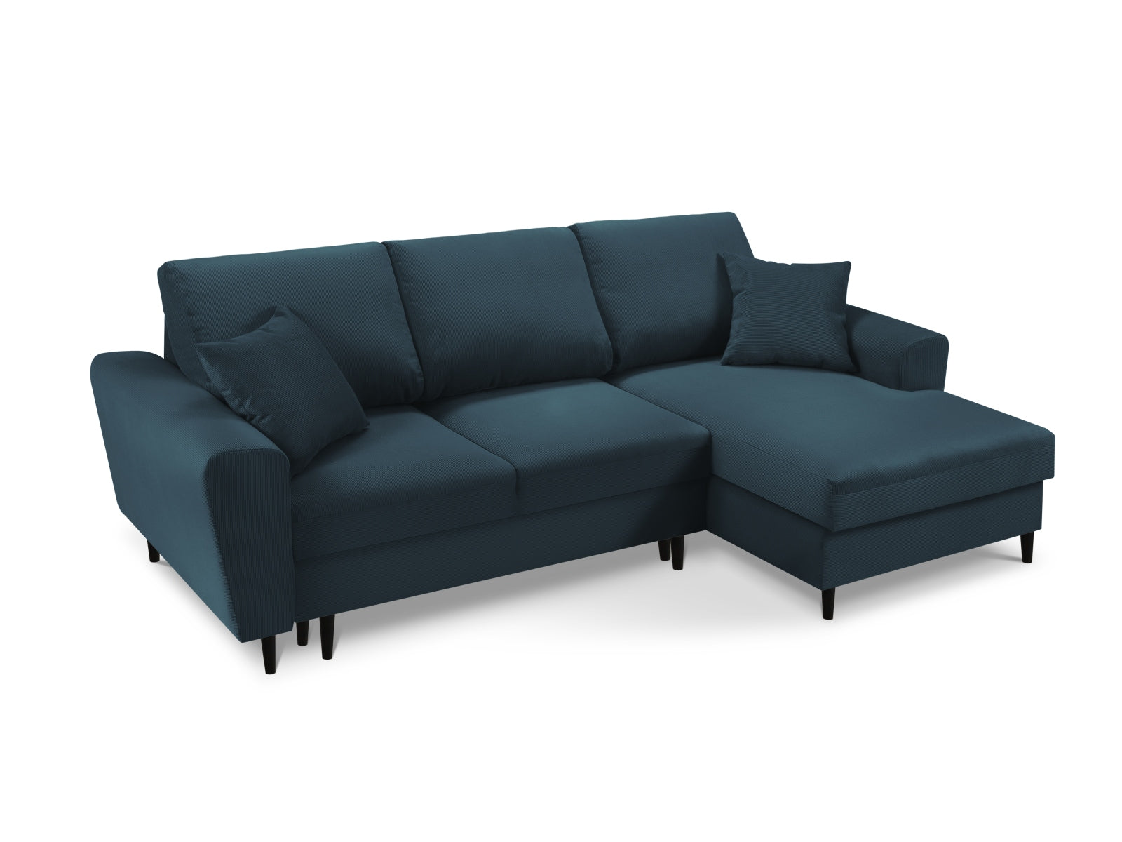 Elegantes Kyoto Ecksofa in Dunkelblau, 4-Sitzer mit praktischer Schlaffunktion und Stauraum, perfekt für stilvolle Wohnräume.