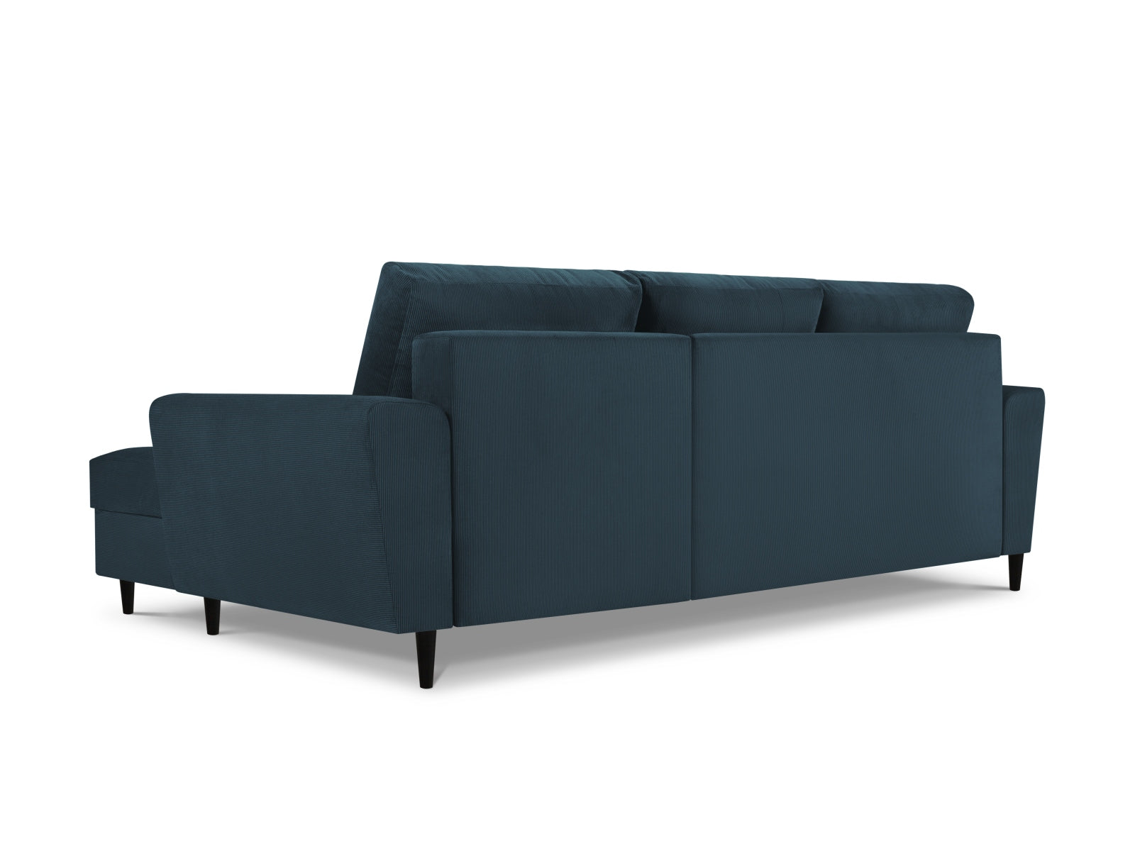 Modernes Kyoto Ecksofa in Dunkelblau, 4-Sitzer mit Schlafoption und integriertem Stauraum, ideal für gemütliche und funktionale Wohnbereiche.