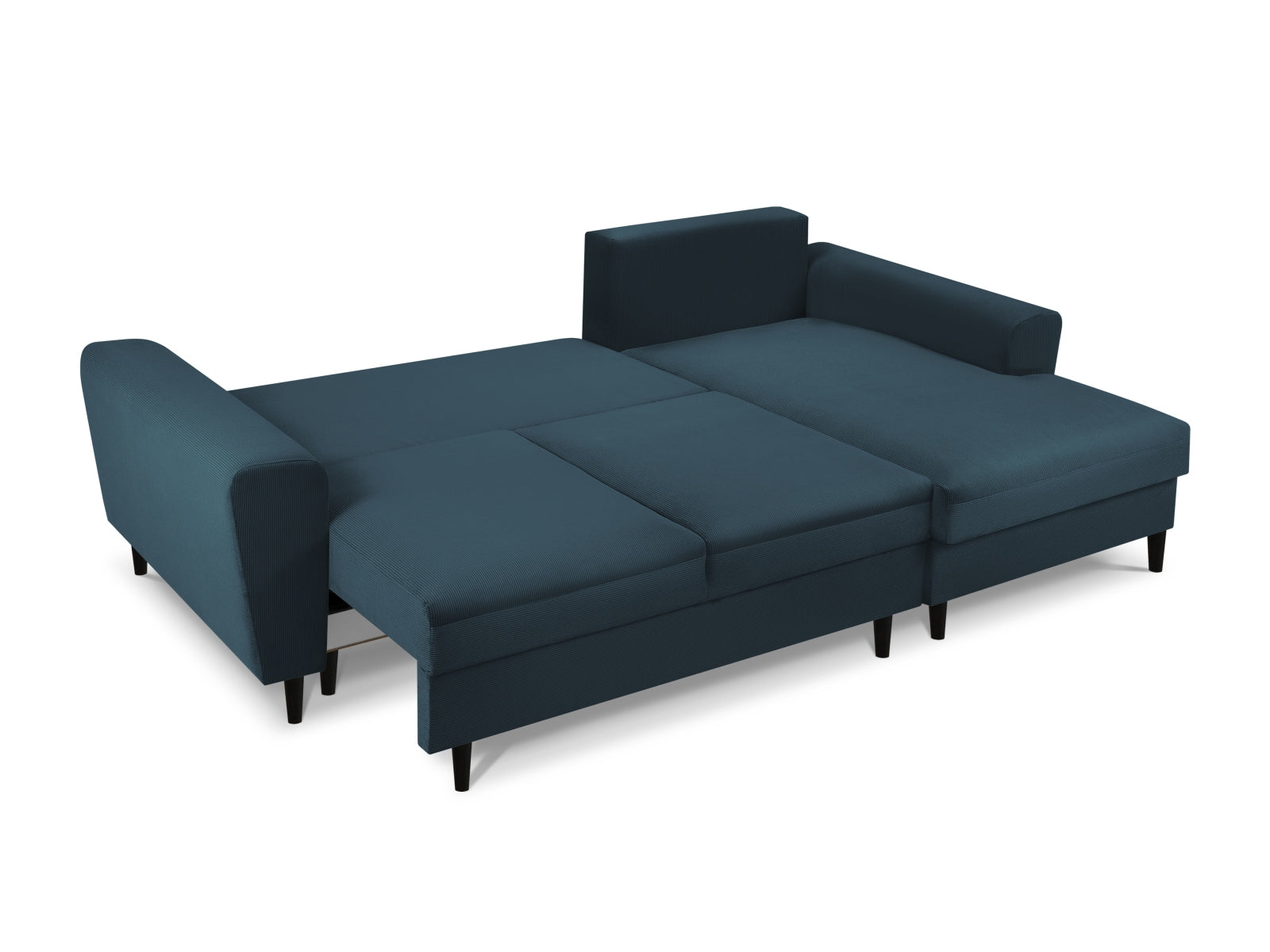 Stylisches Kyoto Ecksofa in Dunkelblau, 4-Sitzer mit Schlaffunktion und Stauraum, perfekt für entspannte Abende und platzsparende Lösungen.