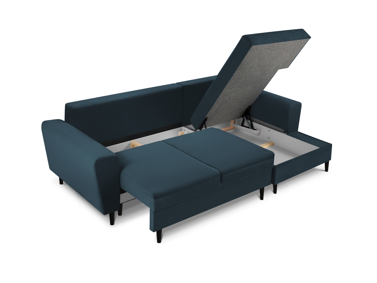 Entdecken Sie das Kyoto Ecksofa rechts von Cosmopolitan Design – ein stilvolles 4-Sitzer Sofa mit praktischer Schlaffunktion und Stauraum für Ihr Wohnzimmer.