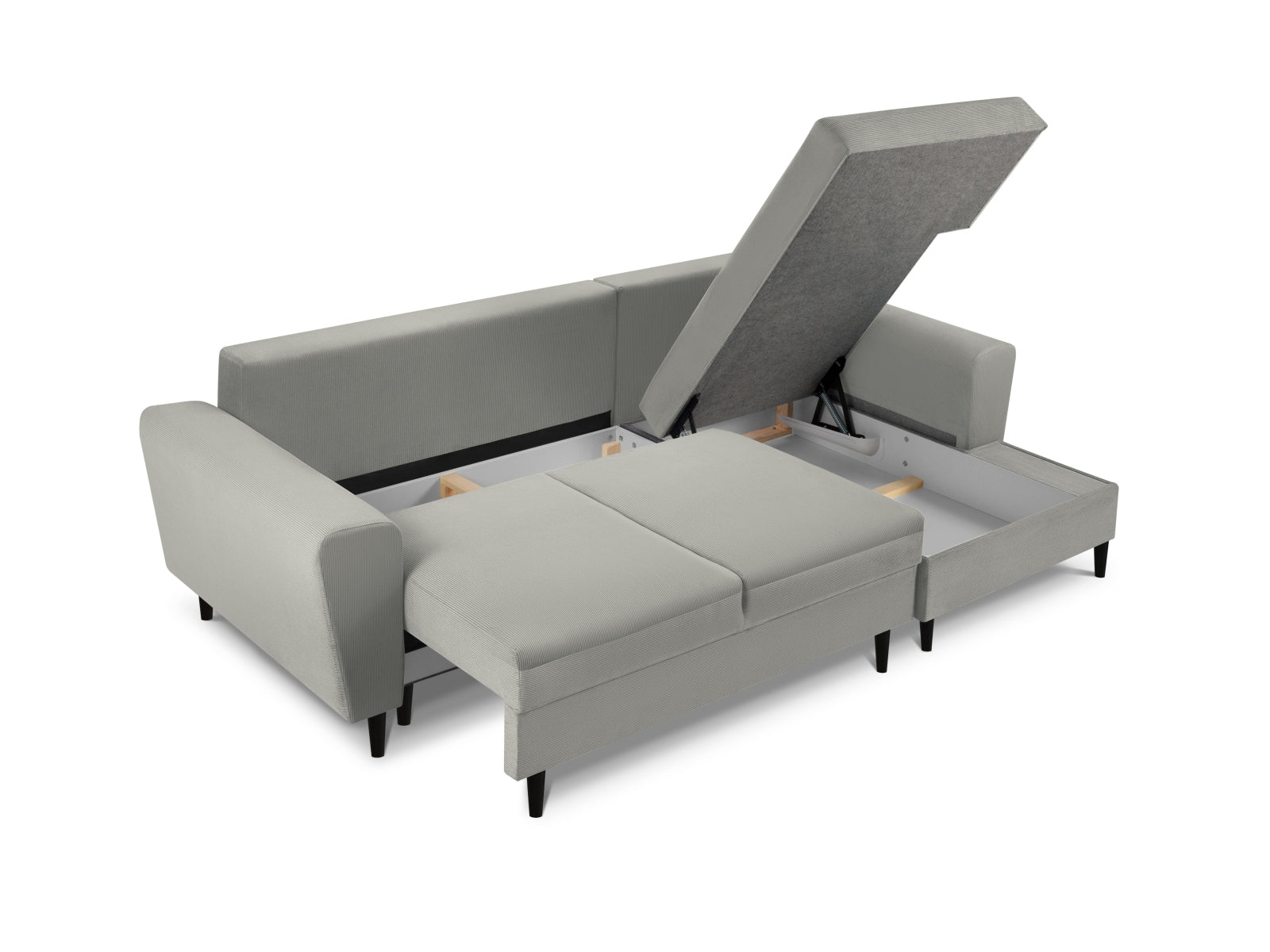 Entdecken Sie das Kyoto Ecksofa rechts von Cosmopolitan Design – ein stilvolles 4-Sitzer Sofa mit praktischer Schlaffunktion und Stauraum für Ihr Wohnzimmer.