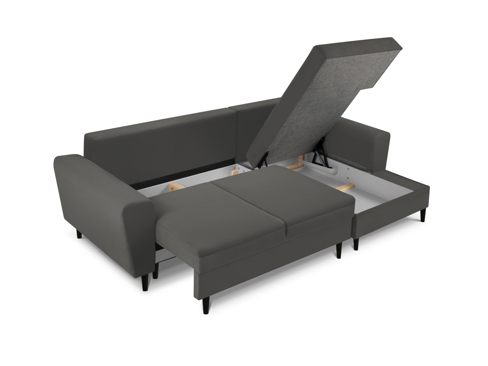 Modernes Kyoto Ecksofa in edlem Grau, 4-Sitzer mit Schlafoption und Stauraum, ideal für flexible Wohnkonzepte.