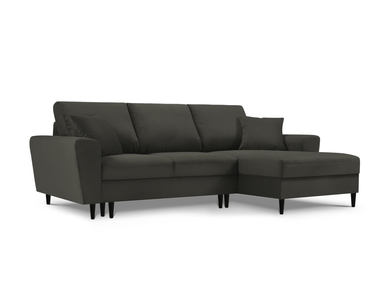 Kyoto Ecksofa rechts mit Schlaffunktion und Stauraumbox 4 Sitzer 145cm in Black präsentiert im Onlineshop von KAQTU Design AG. Ecksofa rechts ist von Cosmopolitan Design