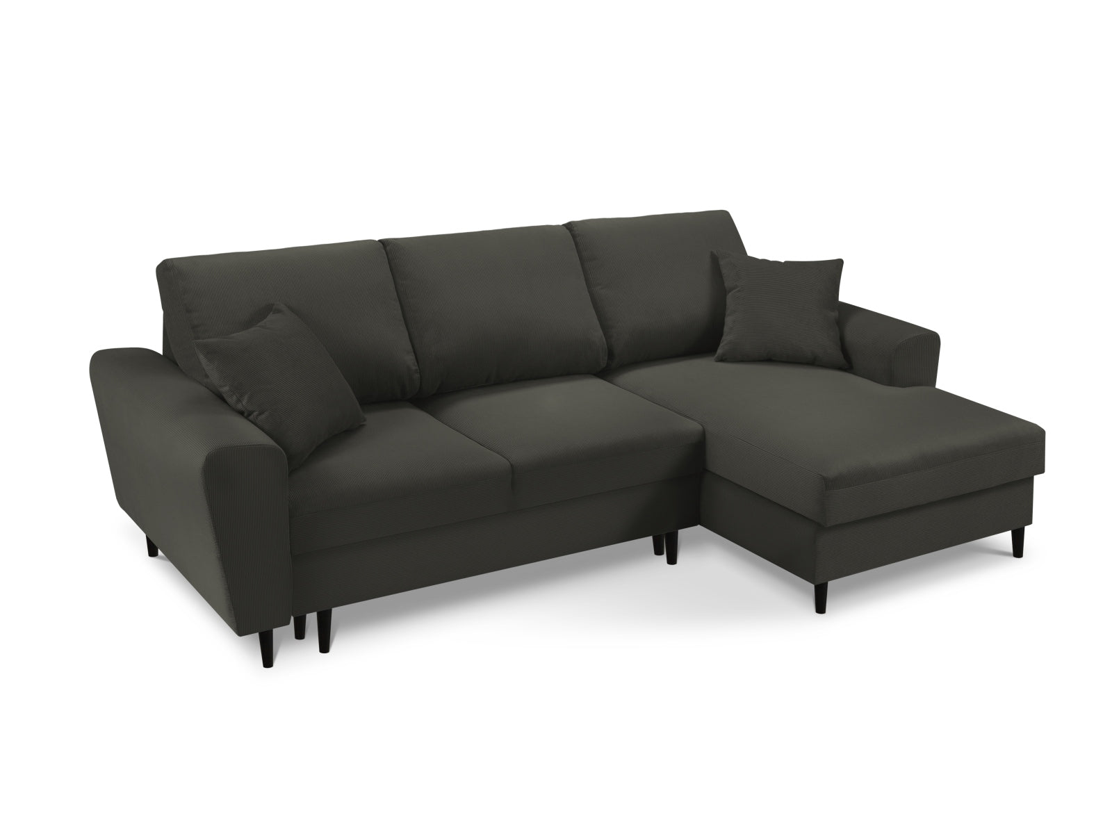 Elegantes Kyoto Ecksofa in Schwarz, 4-Sitzer mit praktischer Schlaffunktion und Stauraum, perfekt für stilvolle Wohnräume.