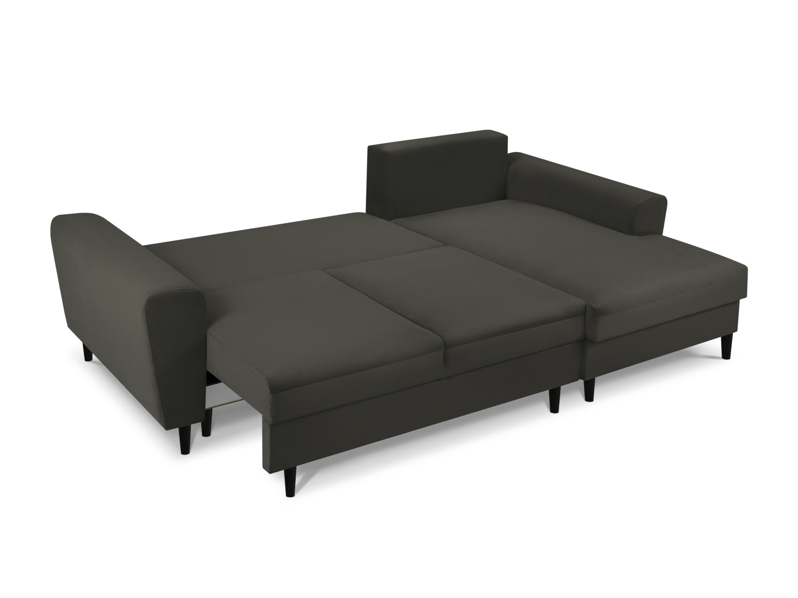 Stylisches Kyoto Ecksofa in elegantem Schwarz, 4-Sitzer mit praktischer Schlaffunktion und integriertem Stauraum für optimale Raumnutzung.