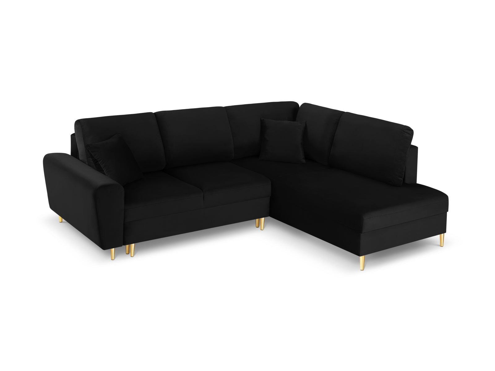 Kyoto Velour Ecksofa rechts mit Schlaffunktion und Stauraumbox 5 Sitzer 194cm in Black präsentiert im Onlineshop von KAQTU Design AG. Ecksofa rechts ist von Cosmopolitan Design