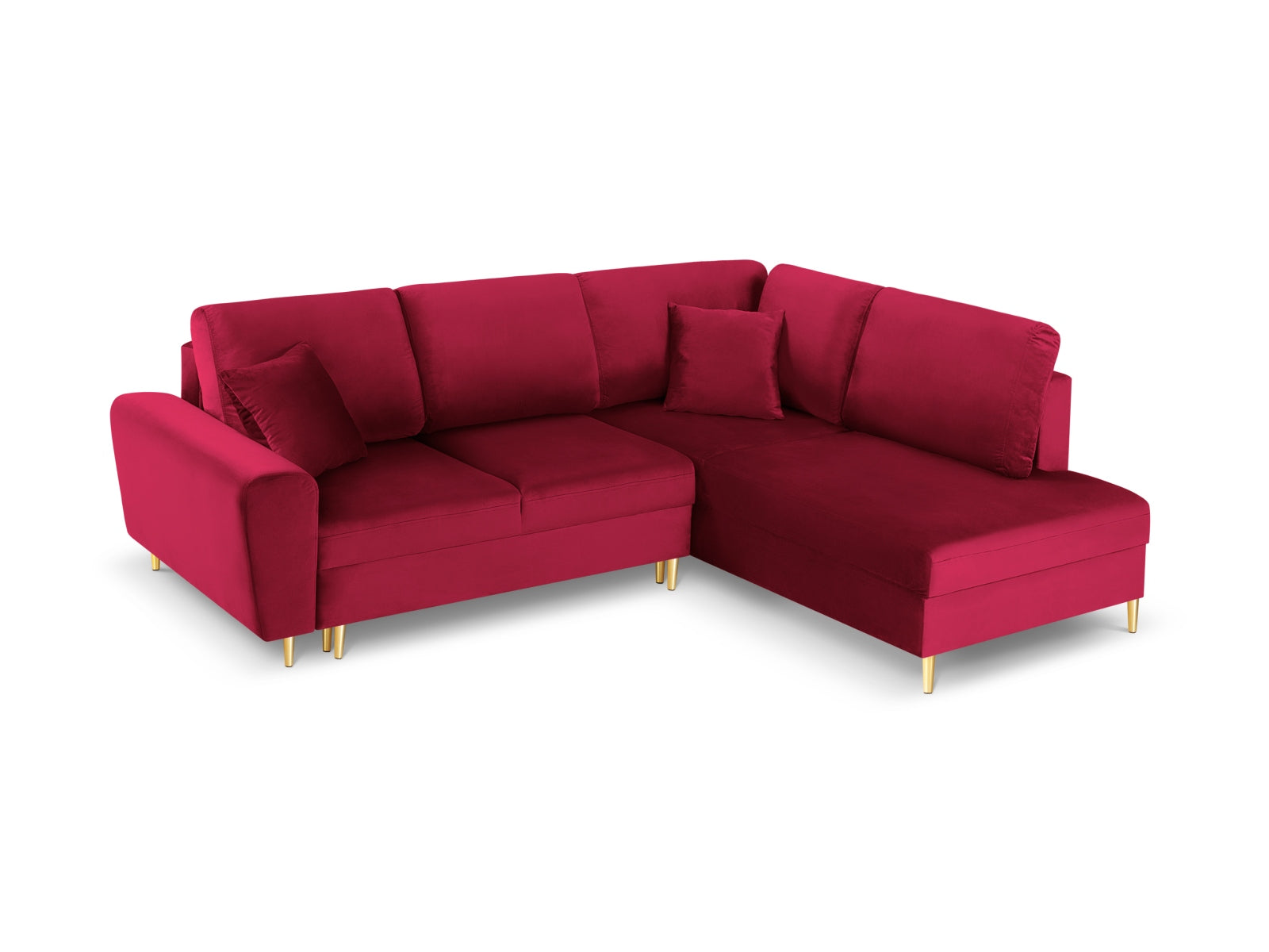Kyoto Velour Ecksofa rechts mit Schlaffunktion und Stauraumbox 5 Sitzer 194cm in Red präsentiert im Onlineshop von KAQTU Design AG. Ecksofa rechts ist von Cosmopolitan Design