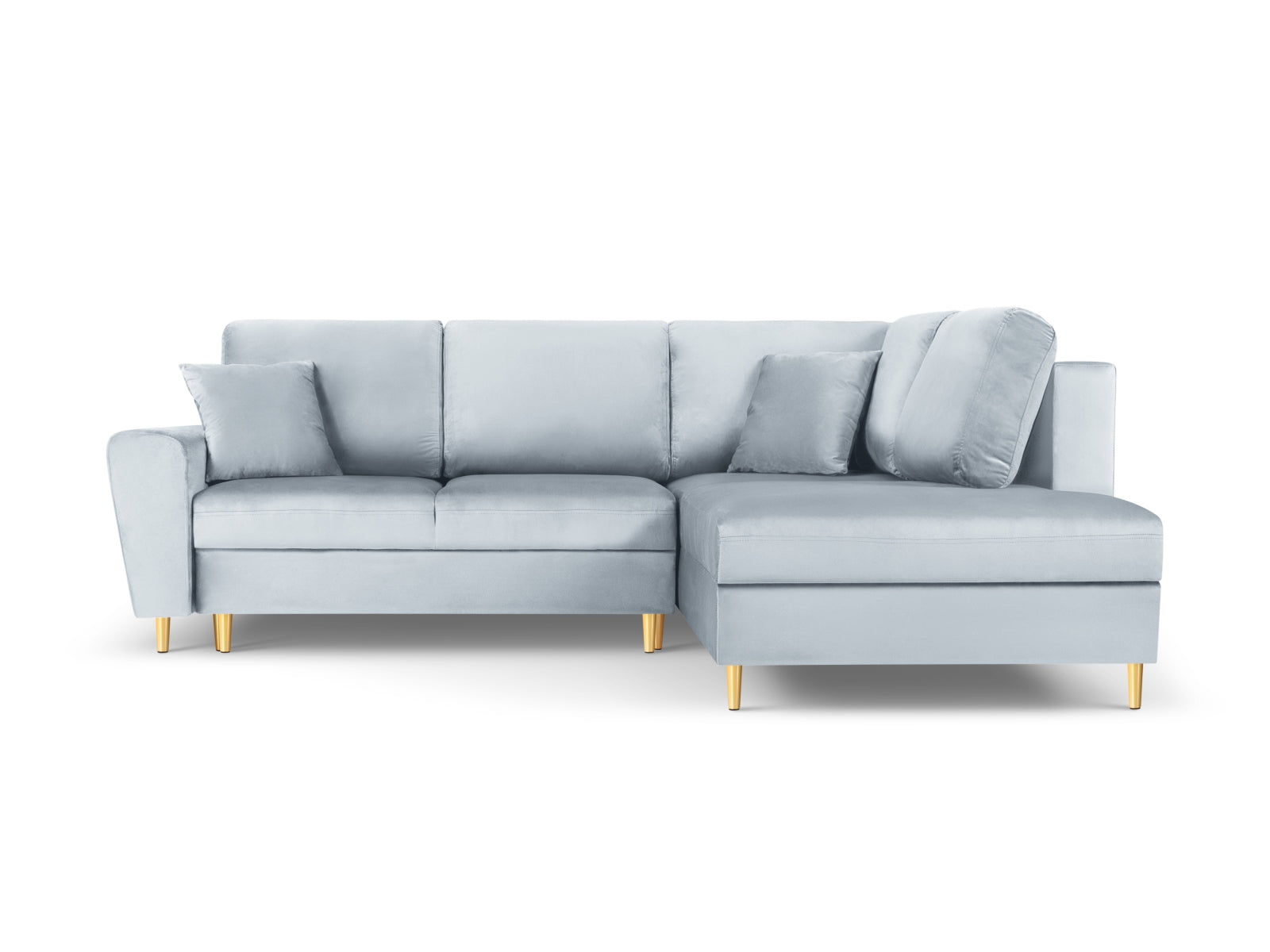 Erleben Sie das Kyoto Velour Ecksofa rechts: elegantes 5-Sitzer Sofa mit Schlaffunktion und Stauraum, ideal für modernes Wohnen!
