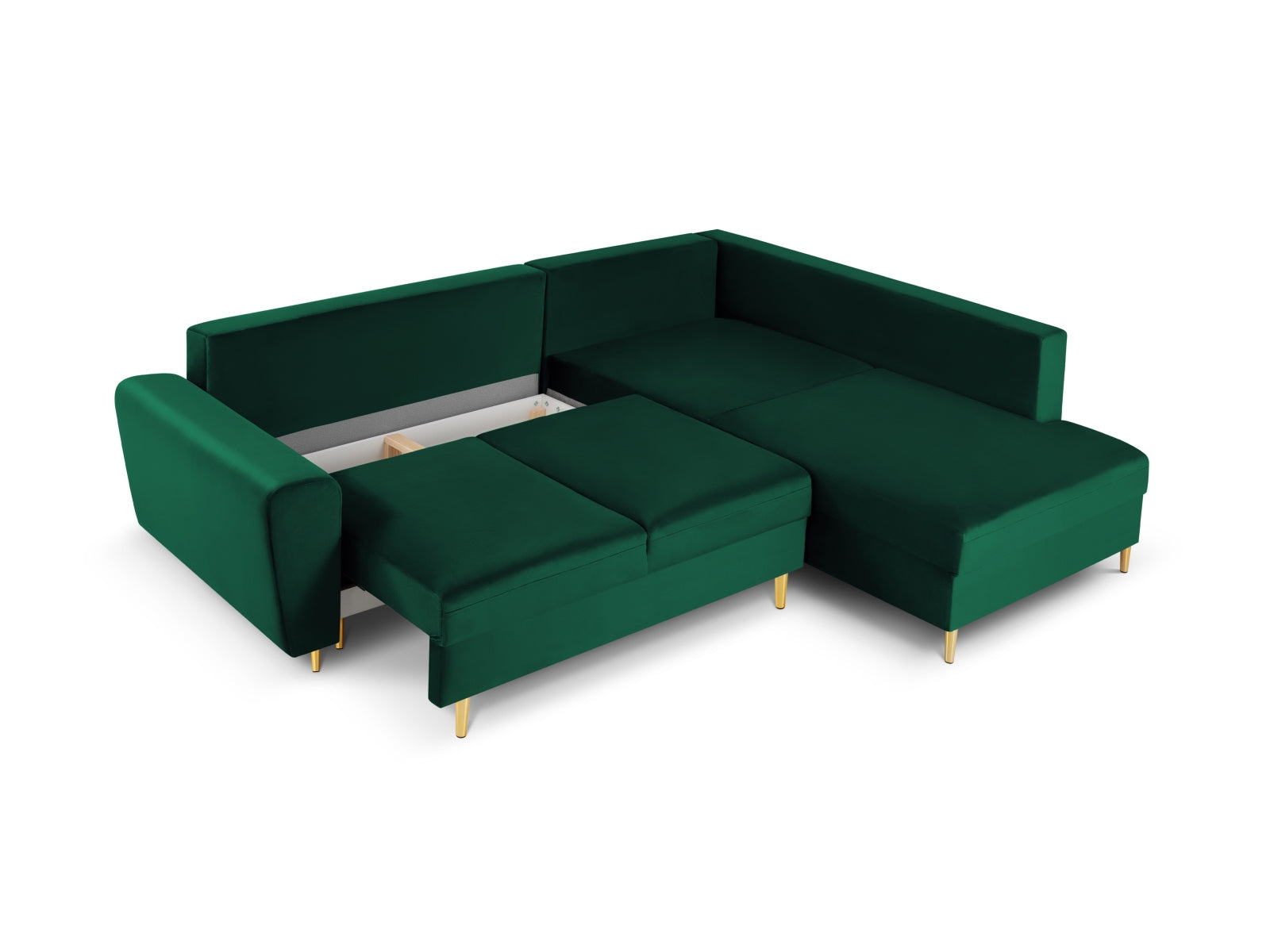 Erleben Sie das Kyoto Velour Ecksofa rechts: elegantes 5-Sitzer Sofa mit Schlaffunktion und Stauraum, ideal für modernes Wohnen!