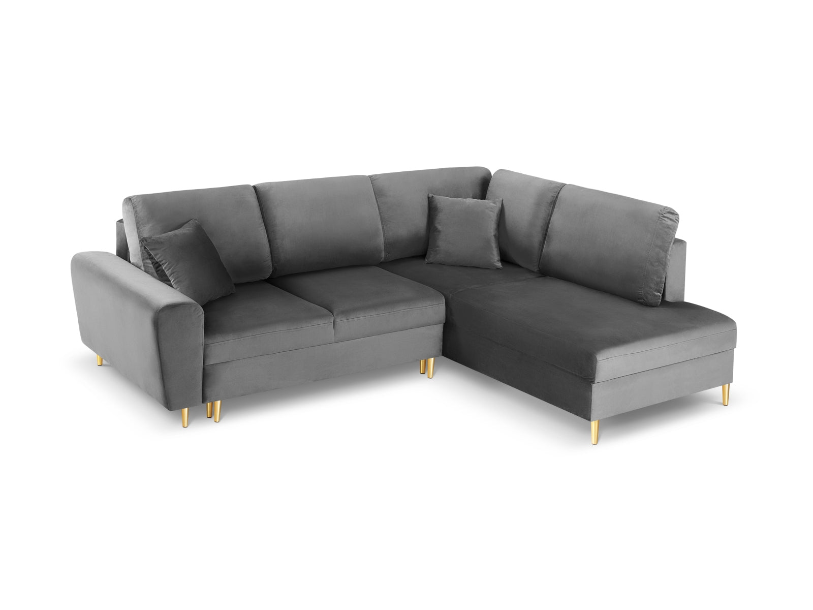 Kyoto Velour Ecksofa rechts mit Schlaffunktion und Stauraumbox 5 Sitzer 194cm in Light Grey präsentiert im Onlineshop von KAQTU Design AG. Ecksofa rechts ist von Cosmopolitan Design