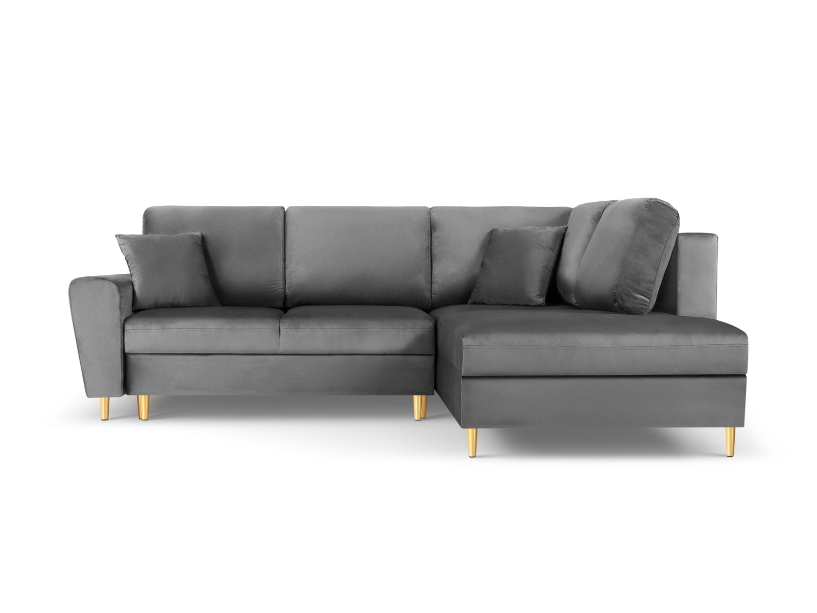 Entdecken Sie das Kyoto Velour Ecksofa rechts: stilvolles 5-Sitzer Sofa mit praktischer Schlaffunktion und Stauraumbox für Ihr Zuhause!