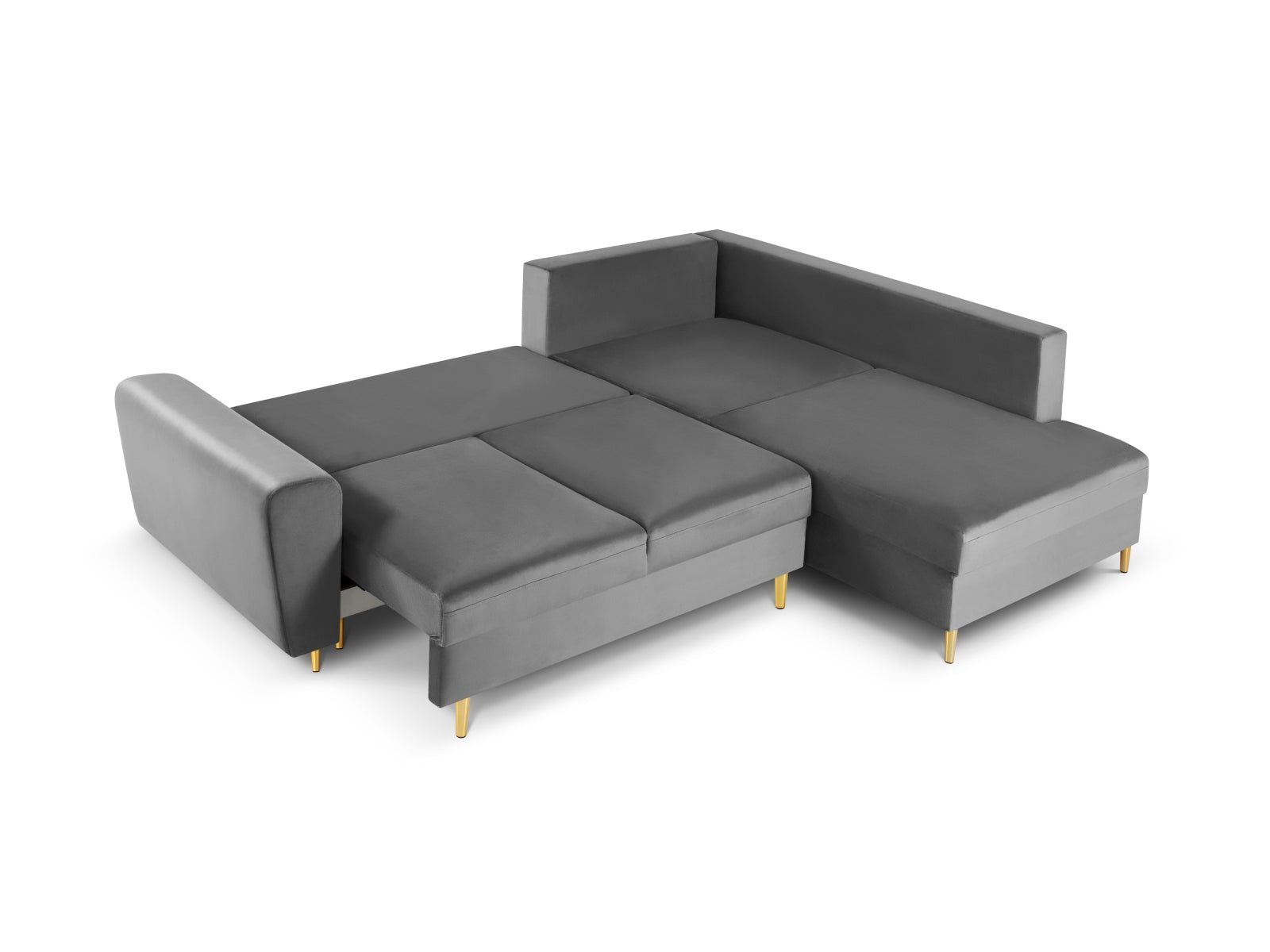 Entdecken Sie das Kyoto Velour Ecksofa rechts: stilvolles 5-Sitzer Sofa mit praktischer Schlaffunktion und Stauraumbox für Ihr Zuhause!
