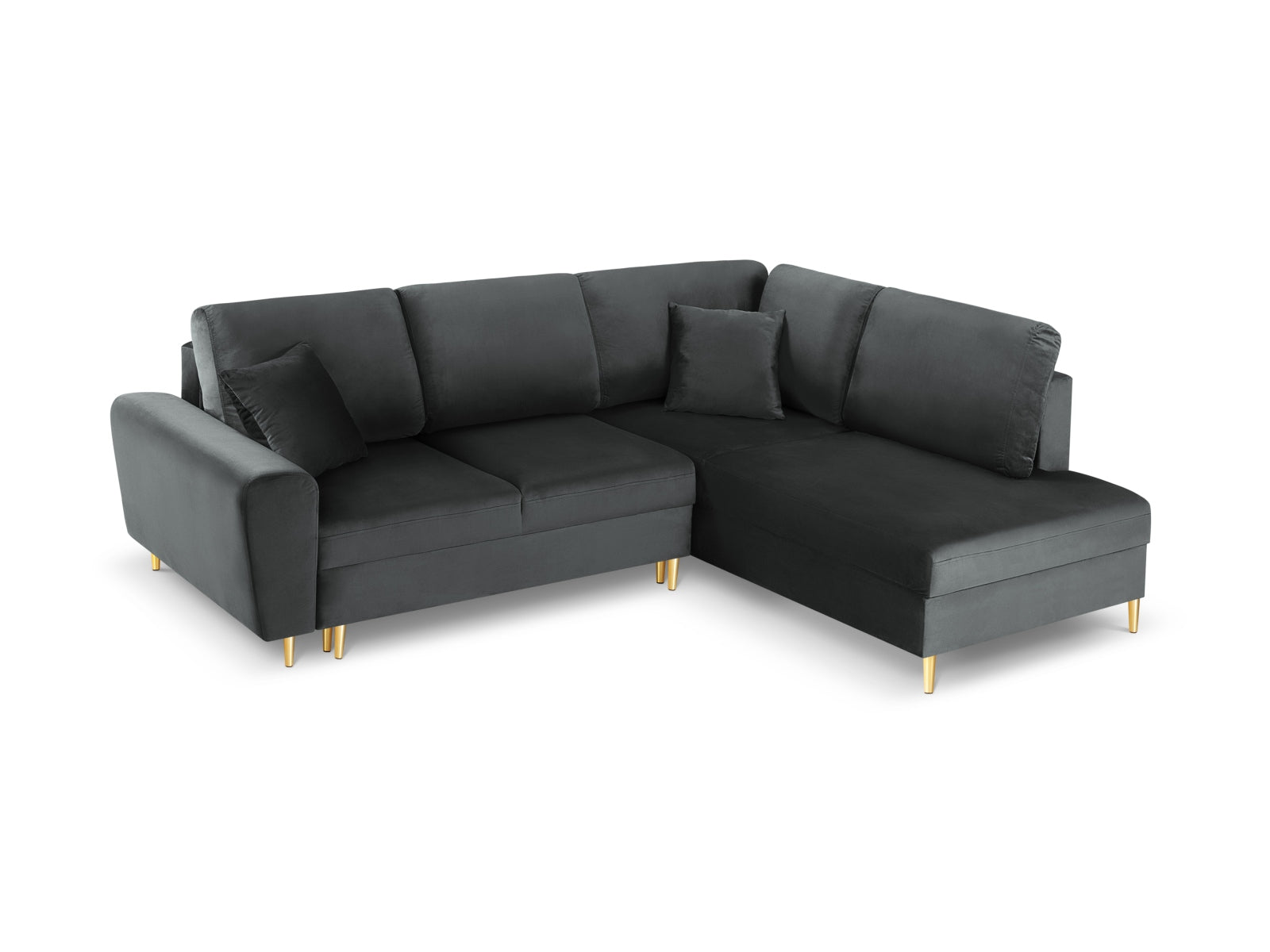 Kyoto Velour Ecksofa rechts mit Schlaffunktion und Stauraumbox 5 Sitzer 194cm in Dark Grey präsentiert im Onlineshop von KAQTU Design AG. Ecksofa rechts ist von Cosmopolitan Design