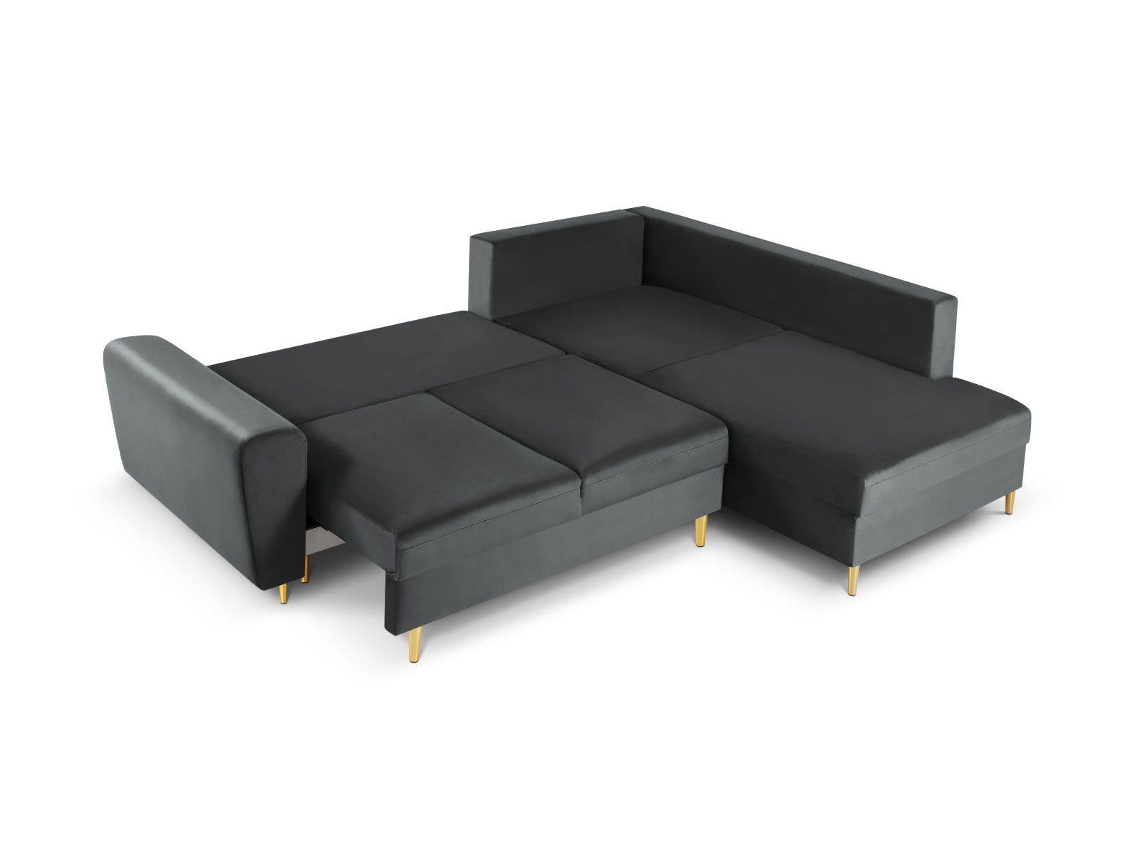 Erleben Sie das Kyoto Velour Ecksofa rechts: elegantes 5-Sitzer Sofa mit Schlaffunktion und Stauraum, ideal für modernes Wohnen!