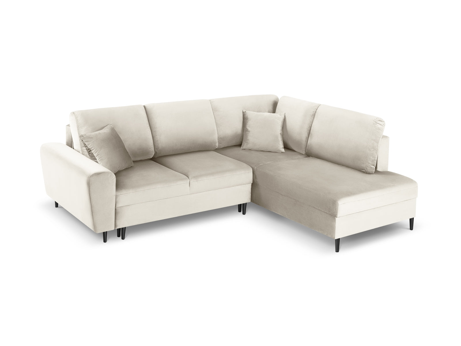 Kyoto Velour Ecksofa rechts mit Schlaffunktion und Stauraumbox 5 Sitzer 194cm in Light Beige präsentiert im Onlineshop von KAQTU Design AG. Ecksofa rechts ist von Cosmopolitan Design